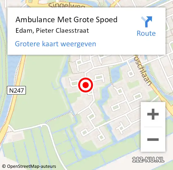 Locatie op kaart van de 112 melding: Ambulance Met Grote Spoed Naar Edam, Pieter Claesstraat op 12 december 2018 23:17