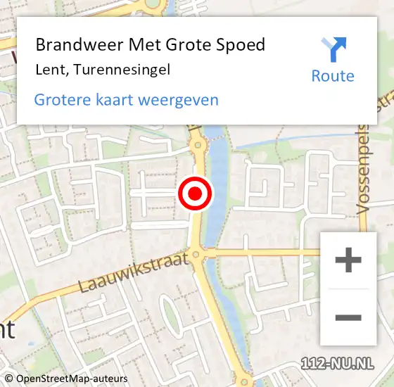 Locatie op kaart van de 112 melding: Brandweer Met Grote Spoed Naar Lent, Turennesingel op 13 december 2018 00:06