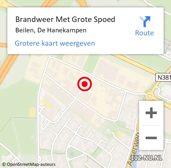 Locatie op kaart van de 112 melding: Brandweer Met Grote Spoed Naar Beilen, De Hanekampen op 13 december 2018 03:44