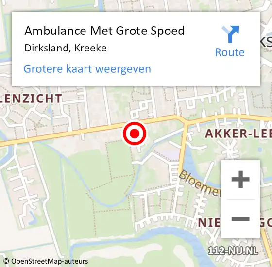 Locatie op kaart van de 112 melding: Ambulance Met Grote Spoed Naar Dirksland, Kreeke op 13 december 2018 04:56