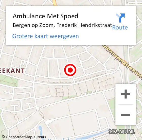 Locatie op kaart van de 112 melding: Ambulance Met Spoed Naar Bergen op Zoom, Frederik Hendrikstraat op 13 december 2018 05:44