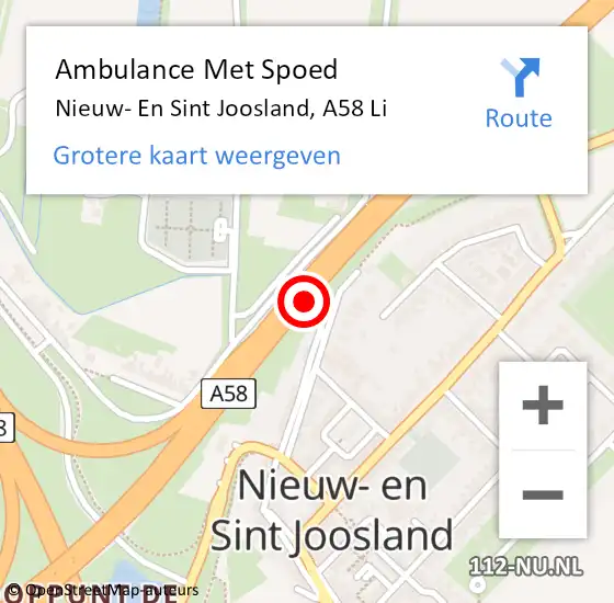 Locatie op kaart van de 112 melding: Ambulance Met Spoed Naar Nieuw- En Sint Joosland, A58 Li op 13 december 2018 07:30