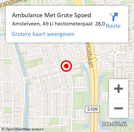 Locatie op kaart van de 112 melding: Ambulance Met Grote Spoed Naar Amstelveen, A9 Re hectometerpaal: 28,4 op 13 december 2018 08:07