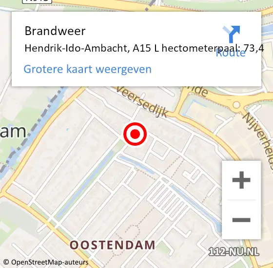 Locatie op kaart van de 112 melding: Brandweer Hendrik-Ido-Ambacht, A15 L hectometerpaal: 73,4 op 13 december 2018 08:10