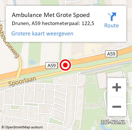 Locatie op kaart van de 112 melding: Ambulance Met Grote Spoed Naar Drunen, A59 hectometerpaal: 122,5 op 17 maart 2014 14:36