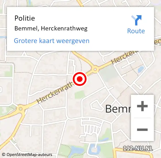 Locatie op kaart van de 112 melding: Politie Bemmel, Herckenrathweg op 13 december 2018 08:57