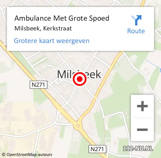 Locatie op kaart van de 112 melding: Ambulance Met Grote Spoed Naar Milsbeek, Kerkstraat op 13 december 2018 09:17