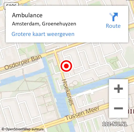 Locatie op kaart van de 112 melding: Ambulance Amsterdam, Groenehuyzen op 13 december 2018 09:53