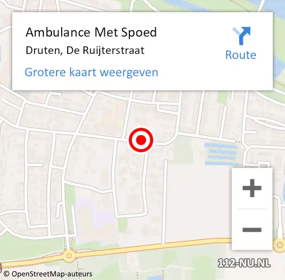 Locatie op kaart van de 112 melding: Ambulance Met Spoed Naar Druten, De Ruijterstraat op 13 december 2018 10:27
