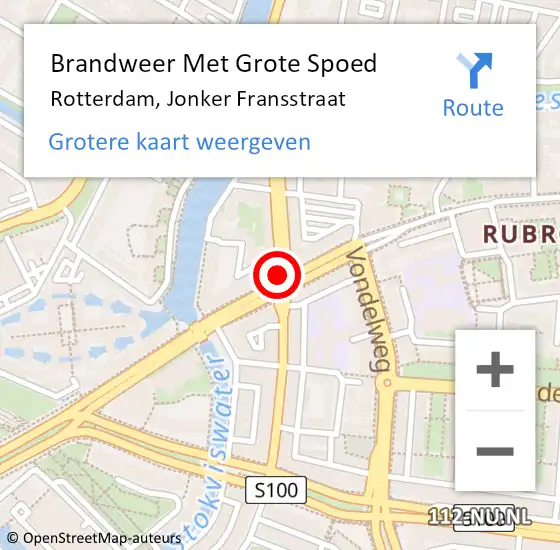 Locatie op kaart van de 112 melding: Brandweer Met Grote Spoed Naar Rotterdam, Jonker Fransstraat op 13 december 2018 11:19