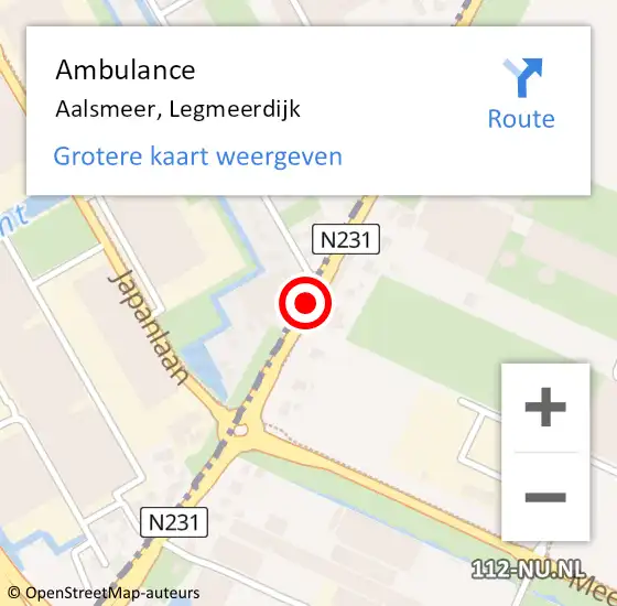 Locatie op kaart van de 112 melding: Ambulance Aalsmeer, Legmeerdijk op 13 december 2018 11:49