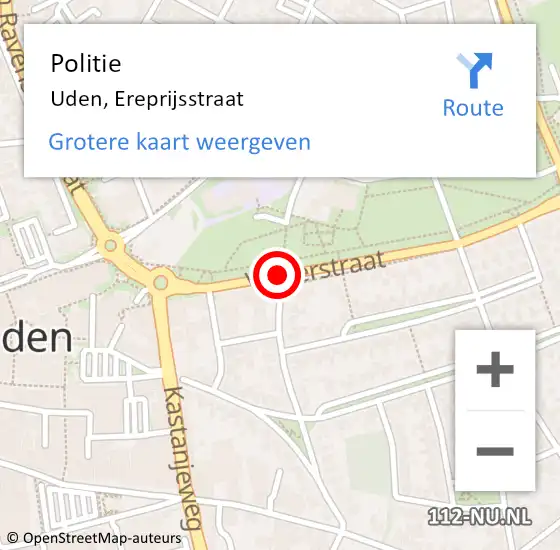 Locatie op kaart van de 112 melding: Politie Uden, Ereprijsstraat op 13 december 2018 12:13