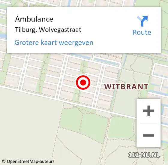 Locatie op kaart van de 112 melding: Ambulance Tilburg, Wolvegastraat op 13 december 2018 12:56