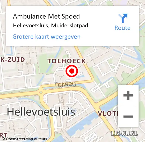 Locatie op kaart van de 112 melding: Ambulance Met Spoed Naar Hellevoetsluis, Muiderslotpad op 13 december 2018 13:02