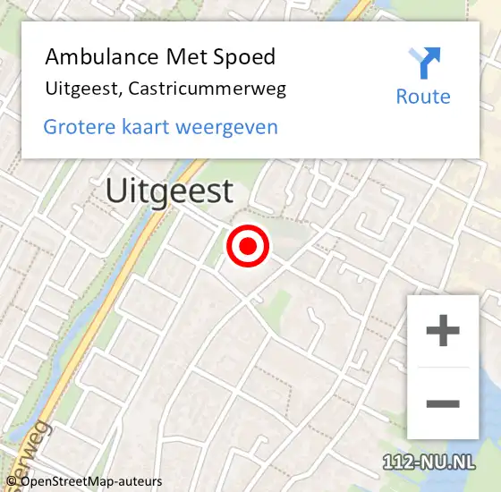Locatie op kaart van de 112 melding: Ambulance Met Spoed Naar Uitgeest, Castricummerweg op 13 december 2018 13:56