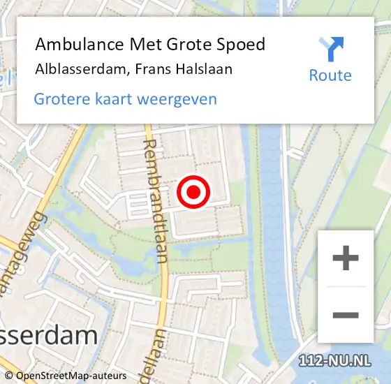 Locatie op kaart van de 112 melding: Ambulance Met Grote Spoed Naar Alblasserdam, Frans Halslaan op 13 december 2018 13:57