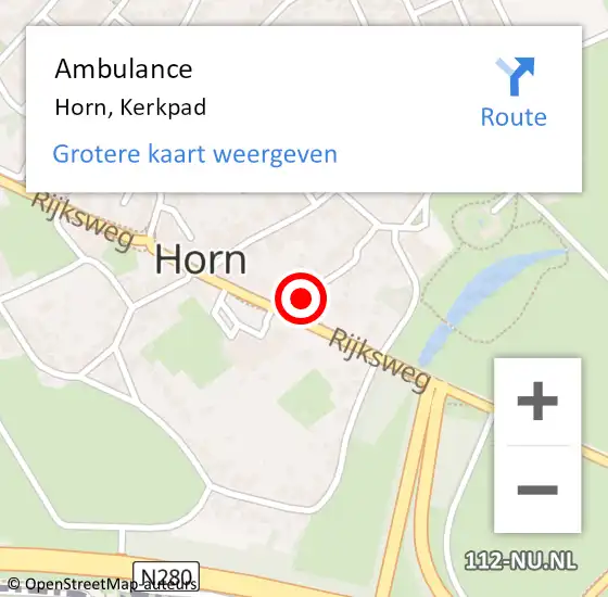 Locatie op kaart van de 112 melding: Ambulance Horn, Kerkpad op 13 december 2018 15:20