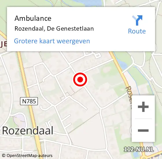 Locatie op kaart van de 112 melding: Ambulance Rozendaal, De Genestetlaan op 13 december 2018 15:44