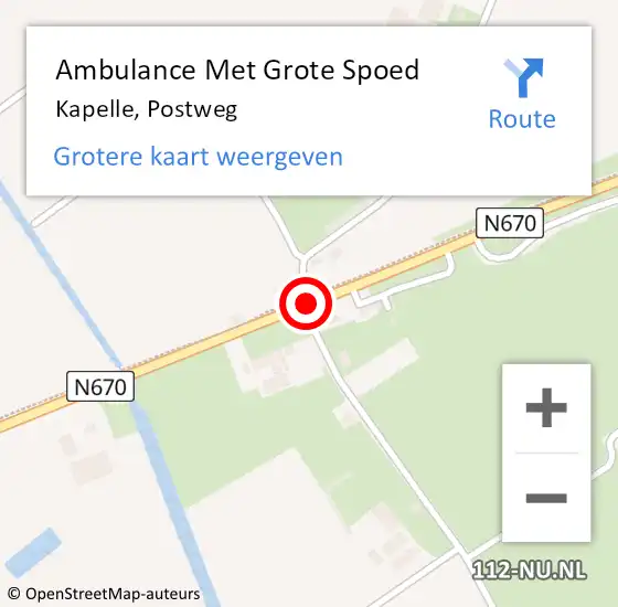 Locatie op kaart van de 112 melding: Ambulance Met Grote Spoed Naar Kapelle, Postweg op 13 december 2018 17:08