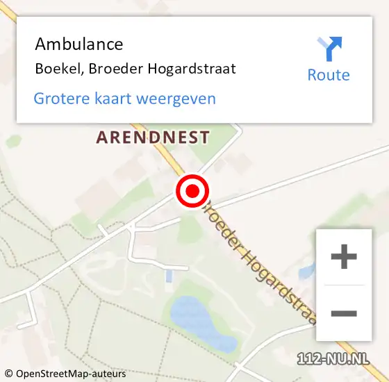 Locatie op kaart van de 112 melding: Ambulance Boekel, Broeder Hogardstraat op 13 december 2018 17:18