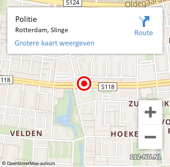 Locatie op kaart van de 112 melding: Politie Rotterdam, Slinge op 13 december 2018 17:46