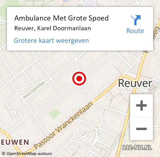 Locatie op kaart van de 112 melding: Ambulance Met Grote Spoed Naar Reuver, Karel Doormanlaan op 13 december 2018 17:51