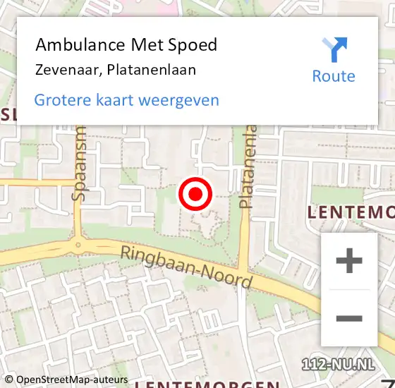 Locatie op kaart van de 112 melding: Ambulance Met Spoed Naar Zevenaar, Platanenlaan op 13 december 2018 17:59