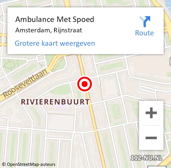 Locatie op kaart van de 112 melding: Ambulance Met Spoed Naar Amsterdam, Rijnstraat op 13 december 2018 18:06
