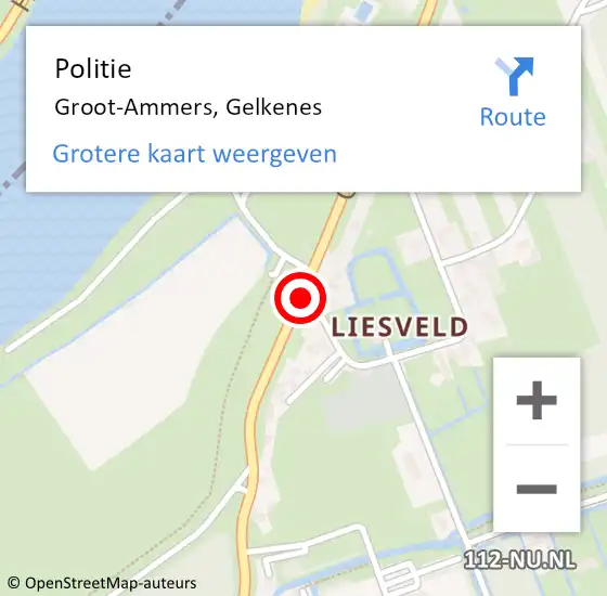 Locatie op kaart van de 112 melding: Politie Groot-Ammers, Gelkenes op 13 december 2018 18:28