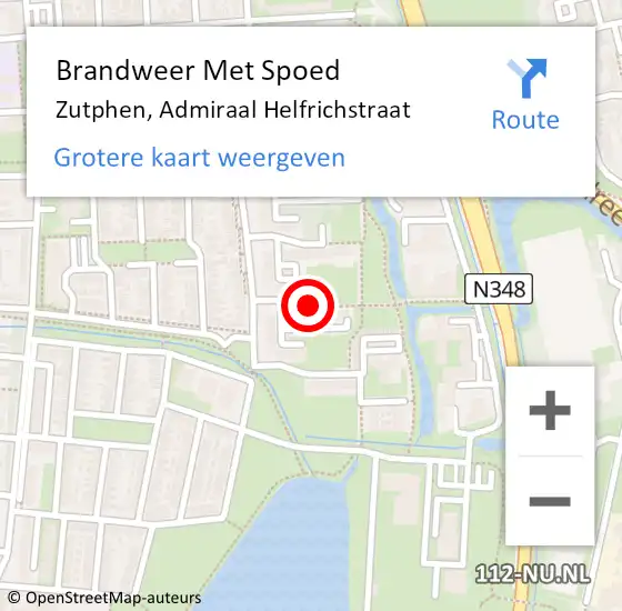 Locatie op kaart van de 112 melding: Brandweer Met Spoed Naar Zutphen, Admiraal Helfrichstraat op 13 december 2018 19:19