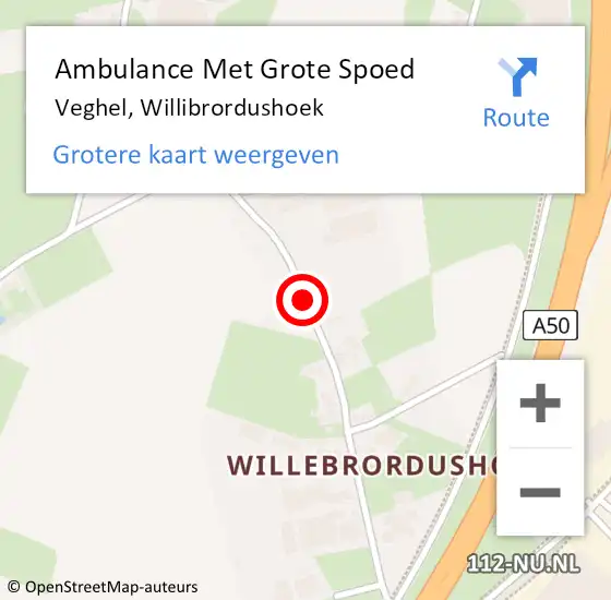 Locatie op kaart van de 112 melding: Ambulance Met Grote Spoed Naar Veghel, Willibrordushoek op 13 december 2018 20:40