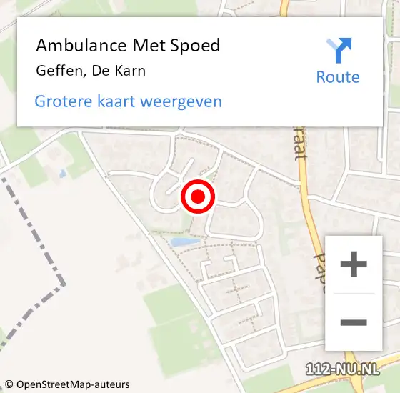 Locatie op kaart van de 112 melding: Ambulance Met Spoed Naar Geffen, De Karn op 13 december 2018 21:48