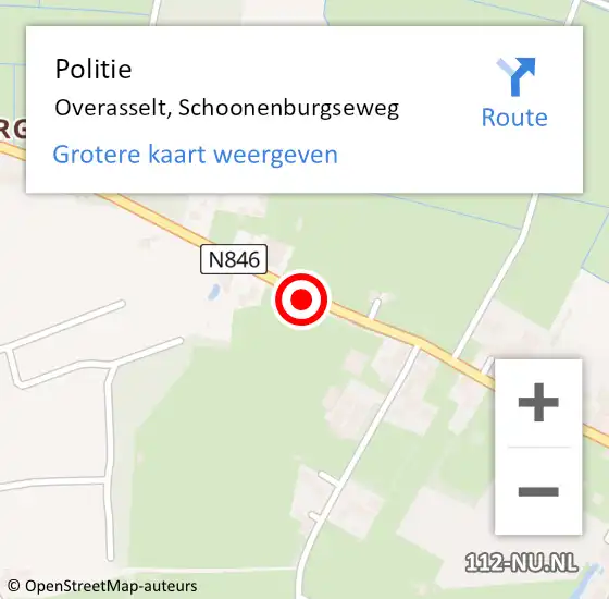 Locatie op kaart van de 112 melding: Politie Overasselt, Schoonenburgseweg op 14 december 2018 05:59