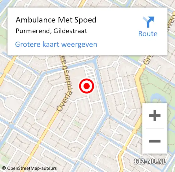 Locatie op kaart van de 112 melding: Ambulance Met Spoed Naar Purmerend, Gildestraat op 14 december 2018 06:26