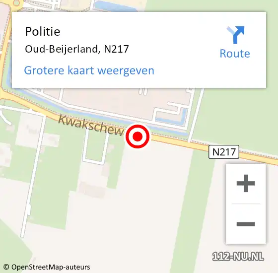 Locatie op kaart van de 112 melding: Politie Oud-Beijerland, N217 op 14 december 2018 06:36