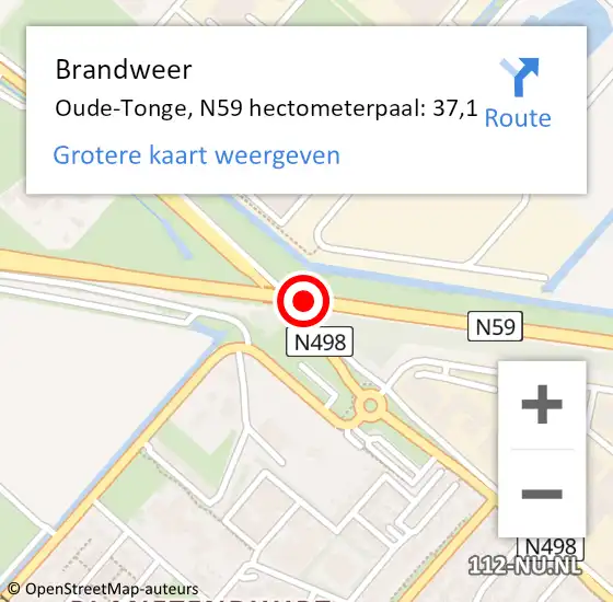 Locatie op kaart van de 112 melding: Brandweer Oude-Tonge, N59 hectometerpaal: 37,0 op 14 december 2018 07:34