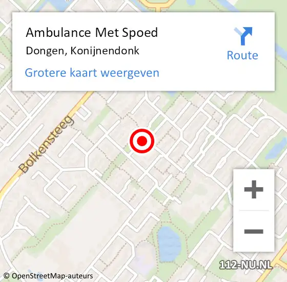 Locatie op kaart van de 112 melding: Ambulance Met Spoed Naar Dongen, Konijnendonk op 14 december 2018 11:25