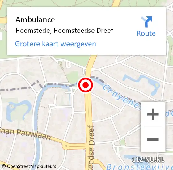 Locatie op kaart van de 112 melding: Ambulance Heemstede, Heemsteedse Dreef op 14 december 2018 11:43