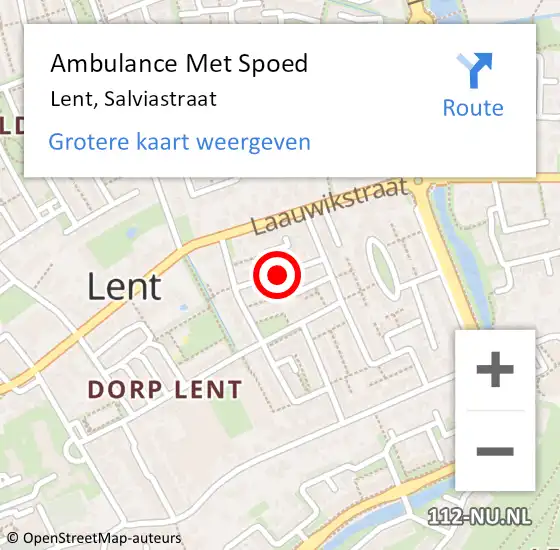 Locatie op kaart van de 112 melding: Ambulance Met Spoed Naar Lent, Salviastraat op 14 december 2018 11:59