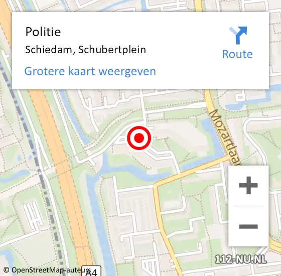Locatie op kaart van de 112 melding: Politie Schiedam, Schubertplein op 14 december 2018 12:23