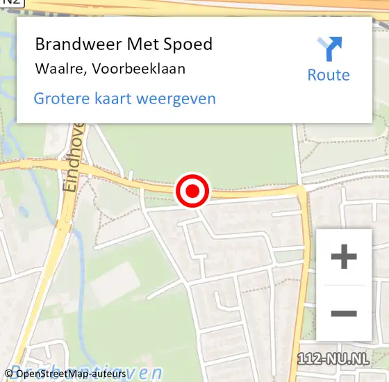 Locatie op kaart van de 112 melding: Brandweer Met Spoed Naar Waalre, Voorbeeklaan op 14 december 2018 12:27