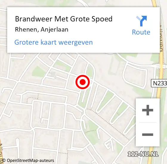 Locatie op kaart van de 112 melding: Brandweer Met Grote Spoed Naar Rhenen, Anjerlaan op 14 december 2018 14:48