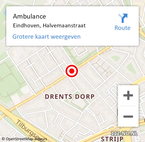 Locatie op kaart van de 112 melding: Ambulance Eindhoven, Halvemaanstraat op 14 december 2018 15:01