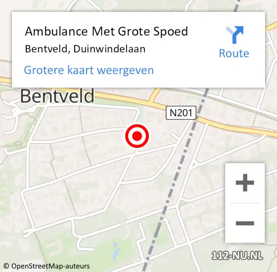 Locatie op kaart van de 112 melding: Ambulance Met Grote Spoed Naar Bentveld, Duinwindelaan op 14 december 2018 15:28