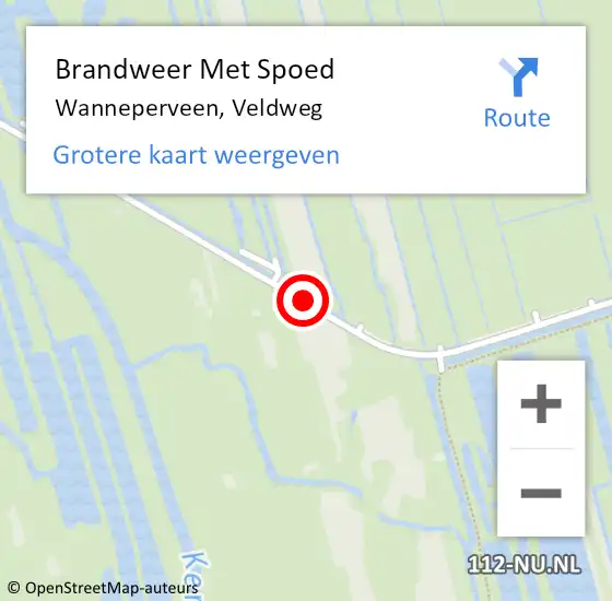 Locatie op kaart van de 112 melding: Brandweer Met Spoed Naar Wanneperveen, Veldweg op 14 december 2018 16:08