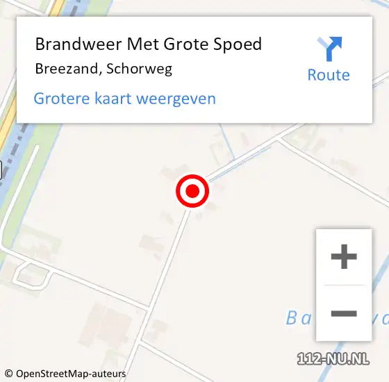 Locatie op kaart van de 112 melding: Brandweer Met Grote Spoed Naar Breezand, Schorweg op 14 december 2018 16:28