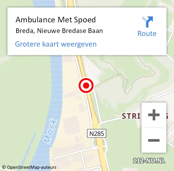 Locatie op kaart van de 112 melding: Ambulance Met Spoed Naar Breda, Nieuwe Bredase Baan op 14 december 2018 17:33
