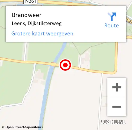 Locatie op kaart van de 112 melding: Brandweer Leens, Dijkstilsterweg op 14 december 2018 19:14