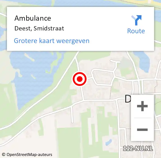 Locatie op kaart van de 112 melding: Ambulance Deest, Smidstraat op 14 december 2018 20:01