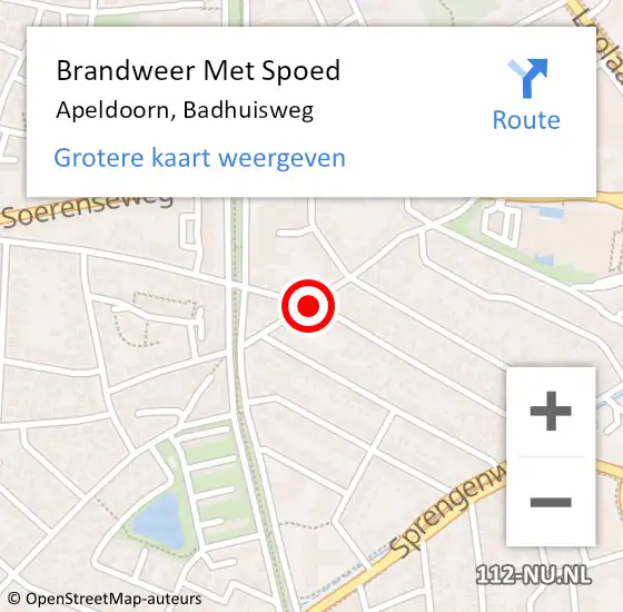 Locatie op kaart van de 112 melding: Brandweer Met Spoed Naar Apeldoorn, Badhuisweg op 14 december 2018 21:06